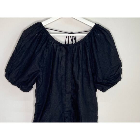 NWT J, Crew Puff Sleeve V-Back Button-Front Linen Blouse Top Black Womens Size 2 - Picture 3 of 11